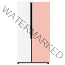 하이얼 글램 글라스 양문형냉장고 방문설치, 화이트 + 피치 핑크, HRS563MNPW