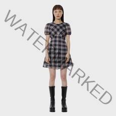 큐리티 C METALLIC CHECK MINI DRESS
