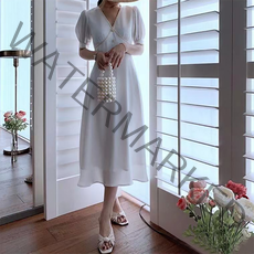 페이퍼먼츠 클래식 골지 쉬폰 하객 룩 원피스 00479