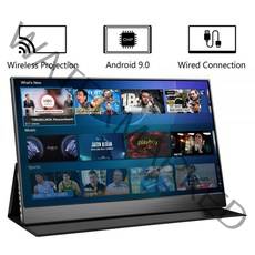 포터블 모니터 15.6 휴대용 안드로이드 무선 iptv 스마트 앱 스토어 블루투스 원격, 비접촉, 영국 플러그