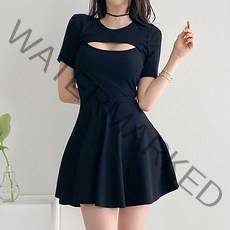글램디브 가슴 트임 골지 미니 플레어 원피스 섹시 모임룩 데이트 홀복