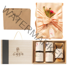 자연애 수제한차 5종 선물세트 + 쇼핑백, 차 5종 + 보자기 + 조화 꽃 + 태그 + 쇼핑백, 1세트