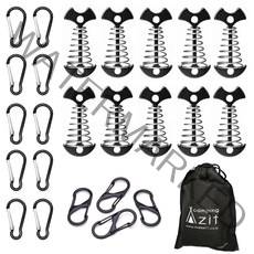 캠핑아지트 롱타입 스프링 오징어 데크팩 10p + 카라비너 10p + S 4p + 주머니 세트, 블랙