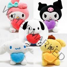 초등단체선물인기템 산리오 하트 봉제인형 미니 가방고리 키링 마이멜로디 쿠로미, 폼폼푸린