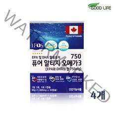 초임계 rtg 오메가3 식약처 인증 알티지 3세대 오매가쓰리 오일 원액 기름 DHA EPA IFOS 퓨어 엔초비오메가3 캐나다, 4개, 30캡슐