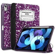 Fintie 아이패드 에어 4/5세대용 슬림 케이스 10.9인치 TPU 커버와 펜슬 홀더 포함 오토 슬립/웨이크 컴포지션 북, Z-Composition Book Purple