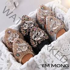 아이엠몽 여성 플랫 슈즈 단화 낮은굽 굽없는 구두 데일리룩 여름 예쁜신발 데이트룩 반짝이 큐빅 장식 부드러운 유연함 (MC쥬이HJH)