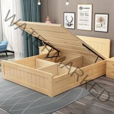 수납형 싱글침대 프레임 모던 대형 높은 기압형 심플, 1000mm*1900mm, 기압 구조, 니스 높은 박스 침대 매트리스