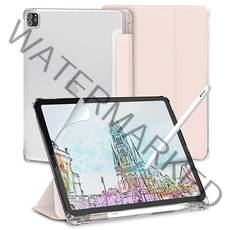 신지모루 클리어 애플펜슬 수납 태블릿PC 케이스 + 종이질감 액정보호 필름 세트, 핑크샌드