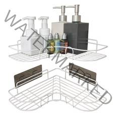 Threeofus 접착식 무타공 코너 선반 욕실 주방 벽 젠다이 바구니 2개, 화이트