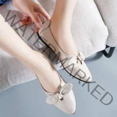 여성용 라운드 미니 리본 플랫슈즈