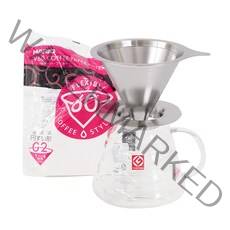 하리오 V60 XGS 메탈 핸드드립 3종세트 800ml 1~4인, 화이트(여과지), 1세트