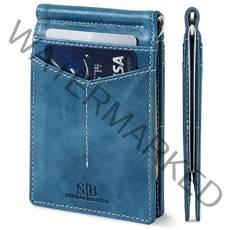 SERMAN BRANDS RFID 차단 천연 가죽 슬림 미니멀리즘 전면 포켓 남성 반지갑 머니클립 포함