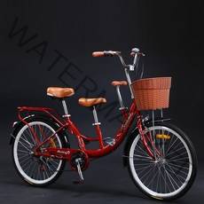 3인용 가족 커플 한강 유원지 관광 투어링 자전거 22인치 24인치 복고풍 자전거, 24인치 가변 속도 전용 레드