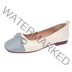 귀여운 투 컬러 스퀘어 리본 플랫 슈즈