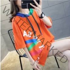 트리플에잇 G550 여성 후드티 루즈핏 데일리 여름 맨투맨 반팔 후드티셔츠 티셔츠