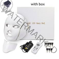 얼굴 LED 마스크 뷰티 디바이스 마사지기 7 색 라이트 led 페이셜 레드 라이트 테라피 미용 장치 목 피부 회춘 스킨 케어 안티 미백 기계, EU 플러그 위드박스