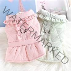 코코스튜디오 강아지옷 미미 프릴 양털 패딩 하네스 조끼, 코코 미미 프릴 치마 패딩조끼/핑크