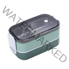 JANAN 2단 스텐 런치박스 직장인 도시락통 피크닉 도시락+식기, 그린