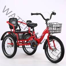 2인용자전거 세발 대형 초등학생 삼발이 가족 커플, 16인치 아이언 핑크