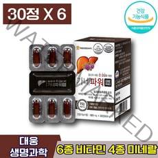 식약처인증 대웅생명과학 가네파워 밀크씨슬 밀크시슬 밀크씨쓸 밀크시쓰 식물성 연질캡슐 비타민 미네랄 아연 비오틴 실리마린 항산화 간 피로 회복 건강 도움 관리 개선 에좋은 성인 남녀, 6박스 (74220원 할인), 30캡슐