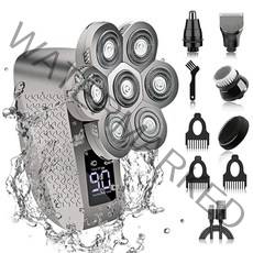 업그레이드 헤드 면도기 7D 대머리 남성용 전기 면도기 5 in 1 방수 충전식 회전식 면도기(건 그레이) 107441, Gun Gray