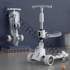 엘엘상사 고급 어린이 유아 접이식 LED바퀴 발판 킥보드, 화이트 안장포함