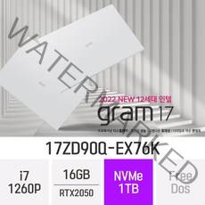 LG전자 2022 그램17 17ZD90Q-EX76K 17인치 인텔 12세대 i7-1260P 고사양 고성능 그래픽작업 영상편집용 게임용 휴대성 좋은 가벼운 대학생 추천 노트북, Free Dos, 16GB, 1TB