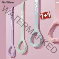 NaOBee [1+1] 파스텔 실리콘 스트레칭밴드 필라테스 요가 헬스 재활 밴드, 그린, 핑크