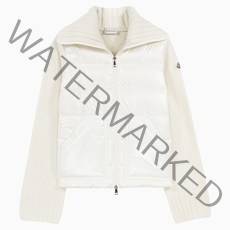 몽클레어 (당일) 22FW 로고 패치 아이보리 여성 패딩 니트 가디건 9B00013 M1115 034