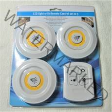 붙이는 무선 LED퍽라이트3개+리모컨1개 셋트 건전지 조명 무드등 인테리어등 조명등, 노란색