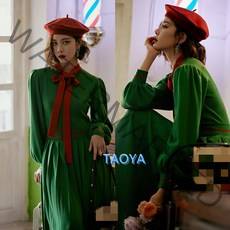 갯마을차차차 신민아 프렌치드레스 초록색 리본 레터링 자수 원피스 스타일12월6일발