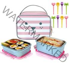 롤리몬 도시락픽 이중 2단 스텐도시락 가방세트, 핑크(도시락), 랜덤발송(도시락픽), 1세트