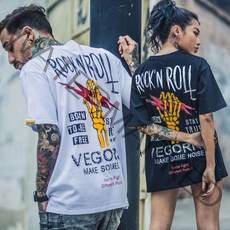 엘비오 VEGORRS 락큰롤 박시핏 남여공용 나염 반팔면티 프린트티