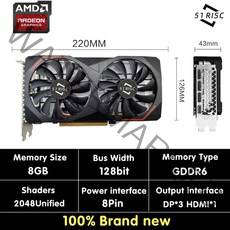 SHELI 51RISC RX6600XT 8G D6 게임용 그래픽 카드 8G/128bit/GDDR6 메모리 16GHz 주파수 directx 12 3D 기, 01 RX6600XT 8G