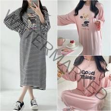 스타일오늘 피치스판 긴팔 롱 원피스 오버핏 홈웨어 실내복 잠옷 마실룩