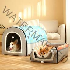 강아지 고양이 쿠션 난방 텐트 하우스 중형견 방한 겨울집 보온 강아지집, 오렌지