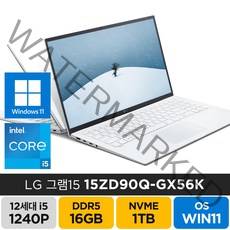 LG전자 2022년형 그램15 인치 15ZD90Q-GX56K 게임 학생 주식 고성능 기업 가성비 노트북, WIN11 Pro, 16GB, 1TB, 코어i5, 화이트