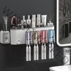 [당일발송] Zuge 다용도 칫솔꽂이 욕실 수납+칫약짜개+양치컵, 그레이 4개컵