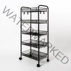 마켓플랜 메쉬 철제 트롤리 5단, 화이트