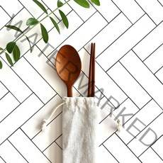 휴대용 캠핑 나무 수저세트 커트러리 파우치 백패킹, 1. 브라운+파우치