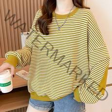 메이첼 가을 스트라이프 배색 소매 패치 루즈핏 긴팔 맨투맨 01256