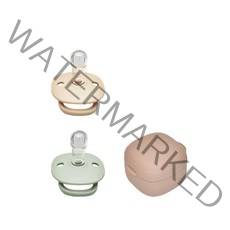 모윰 실리콘 쪽쪽이 공갈젖꼭지 2종 세트 + 케이스 베이비, 1단계, 베이지, 세이지