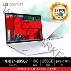 LG전자 2022 그램17 17ZD95P-GX76K WIN10 PRO 설치세팅 최고사양, 화이트, 코어i7, 256GB, 16GB