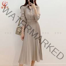 셀럽당 여성 원피스 봄가을 플리츠 카라 롱 스커트