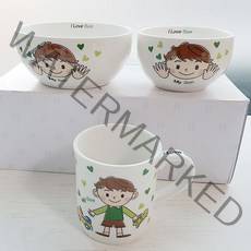 이엘쇼핑 한일 가족3p(아들) 도자기그릇세트 공기 대접 머그컵