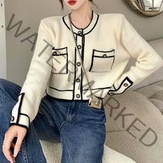 비비에모 여성용 도톰 와플 니트 큐빅 포켓 정장 가디건 00447