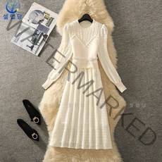 셀럽당 가을 긴팔 니트 레이스 원피스