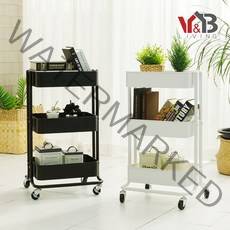 브이앤비리빙 철제 트롤리 선반 3단, 블랙