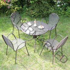 철망 라운드 850 원형 4인 야외 테이블 세트, 그레이